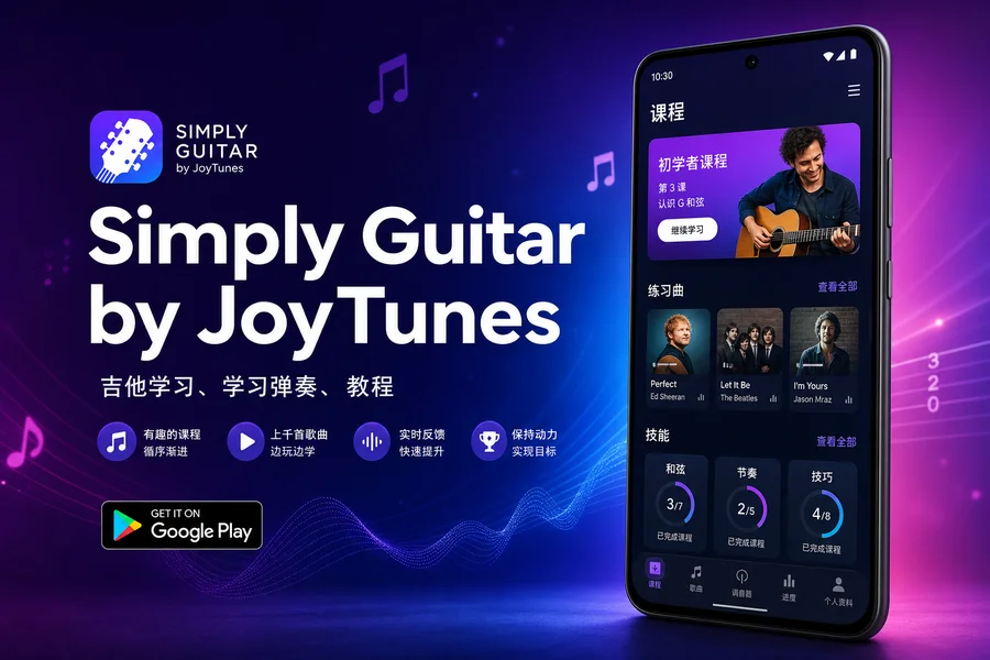 Simply Guitar v9.7.21 解锁订阅版 —— 零基础也能快速上手的智能吉他学习神器