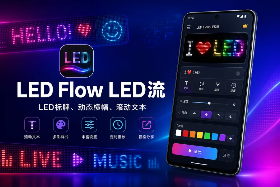 LED Flow v1.1.9 解锁高级版 —— 手机秒变专业LED滚动屏幕，派对演唱会必备神器