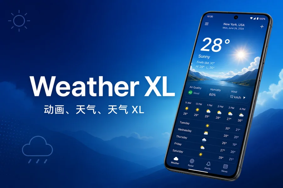 Weather XL Premium「天气 XL Pro」v1.5.8.1 for Android 修改专业版 —— 精准预报搭配华丽动画，让你的天气 App 颜值拉满