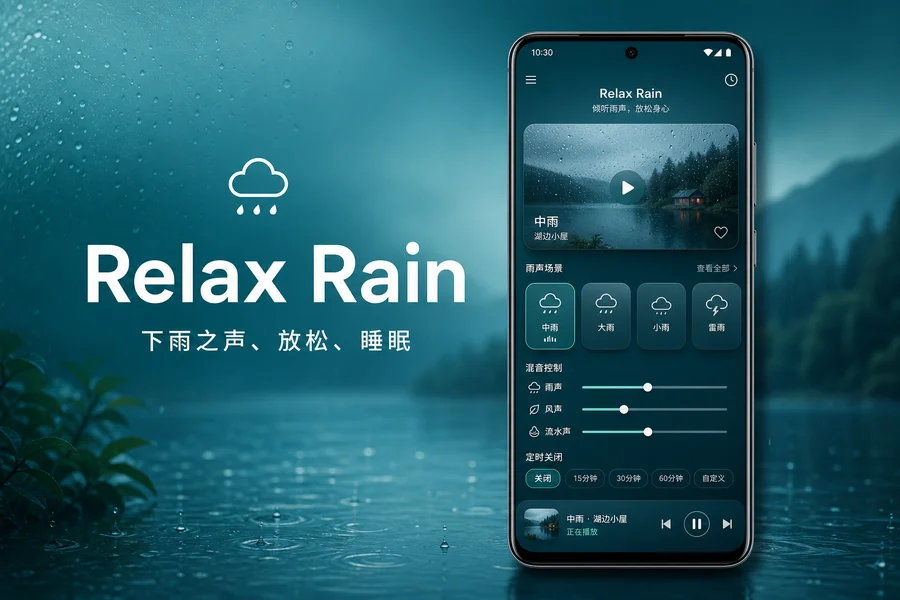 Relax Rain Pro v9.6.1 for Android 直装解锁高级版 —— 几十种高保真雨声，帮你快速入眠和深度放松