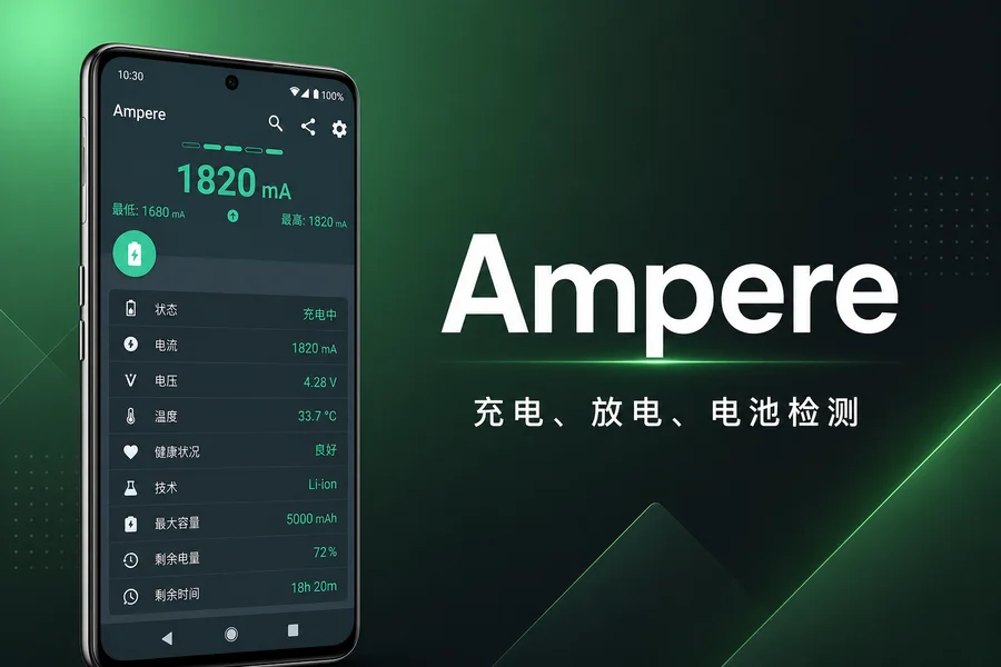 Ampere Pro v4.36.1 直装解锁专业版 + 暗黑版 —— 精准测量充电速率，你的电池健康诊断专家